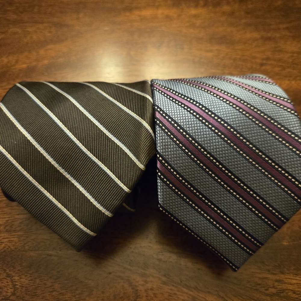 (2)Jos. A. Bank Gray Tie with Pink and Black Diagonal Stripes